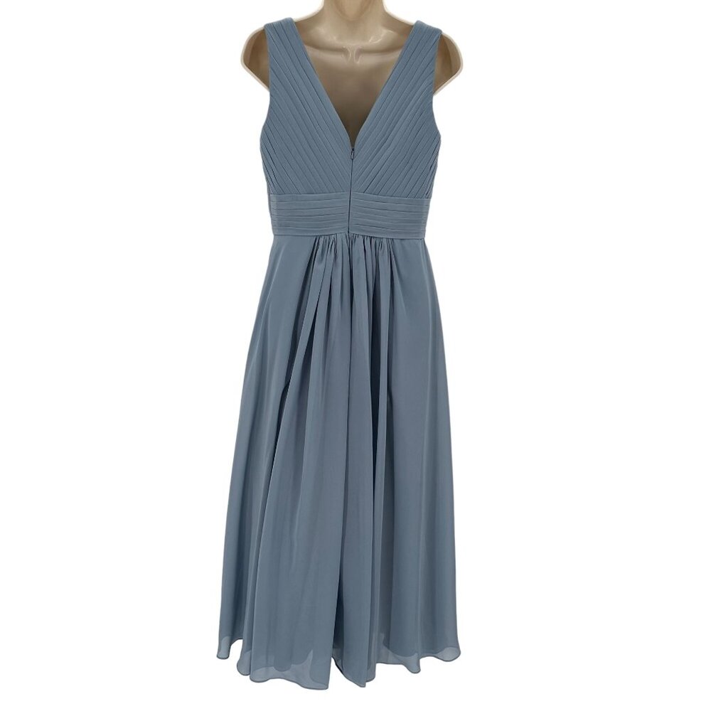 Babaroni Womens Dusty Blue Formal Pleated V Neck & Back Brides Maid Dress US 6 - Picture 5 of 10